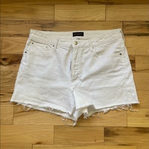 High waisted white denim shorts